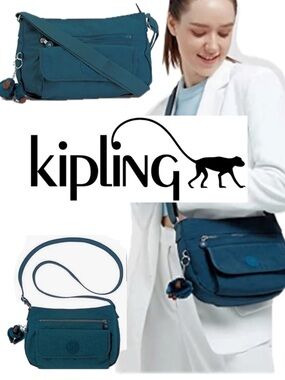 Kipling Syro Twinkle Teal Nylon Crossbody Bag Terrence Peterson Monkey Keychain